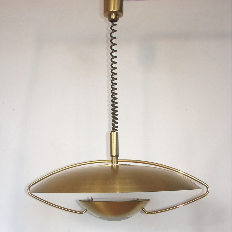 Vintage adjustable glass and brass pendant lamp, 1970s