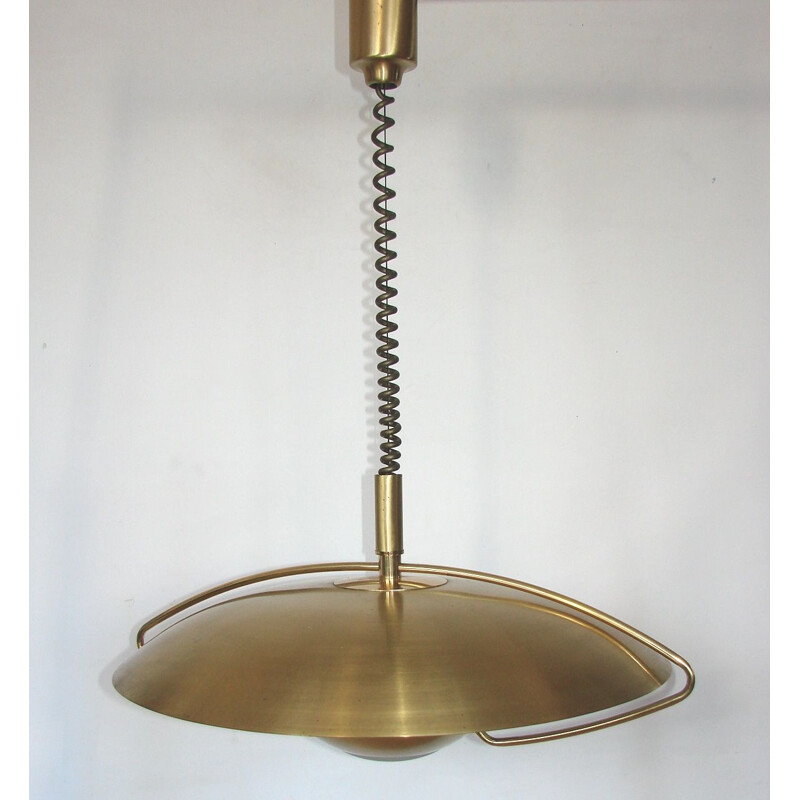 Vintage adjustable glass and brass pendant lamp, 1970s