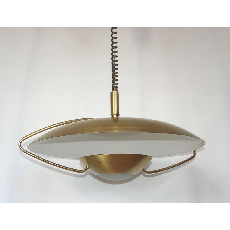 Vintage adjustable glass and brass pendant lamp, 1970s