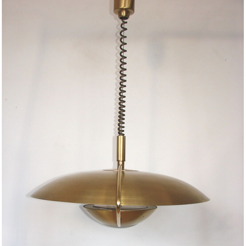 Vintage adjustable glass and brass pendant lamp, 1970s