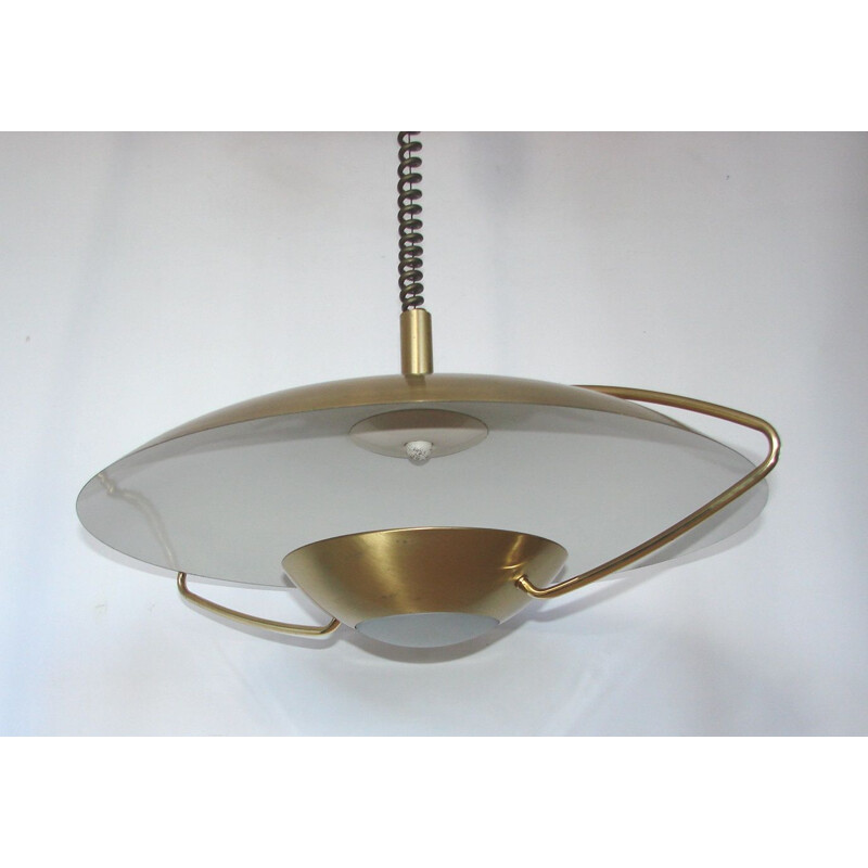 Vintage adjustable glass and brass pendant lamp, 1970s