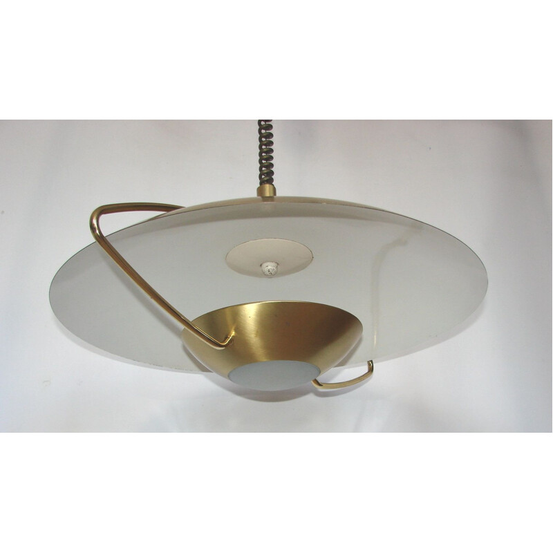 Vintage adjustable glass and brass pendant lamp, 1970s