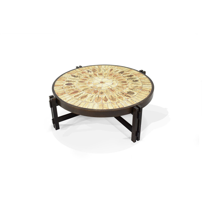 Vintage round coffee table by Roger Capron, 1970s