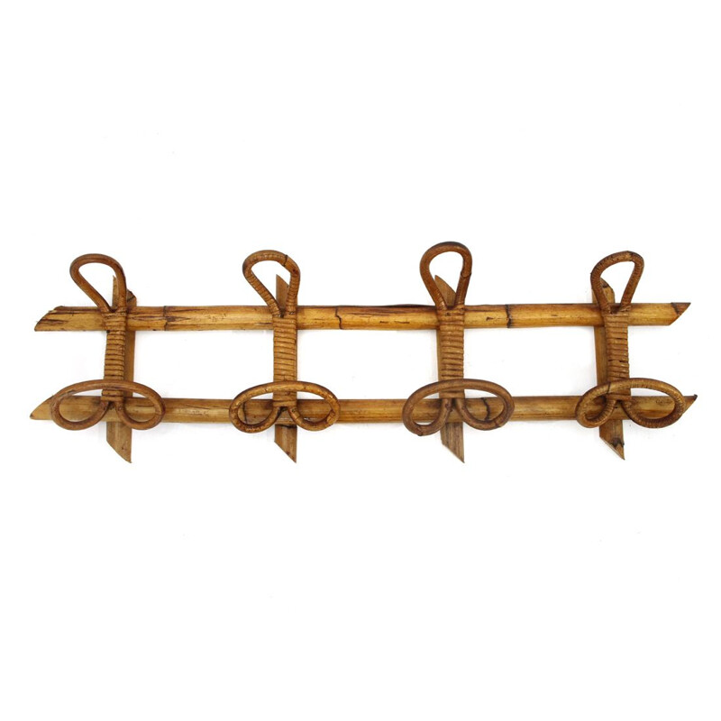 Set of 2 vintage wicker coat racks, 1950s