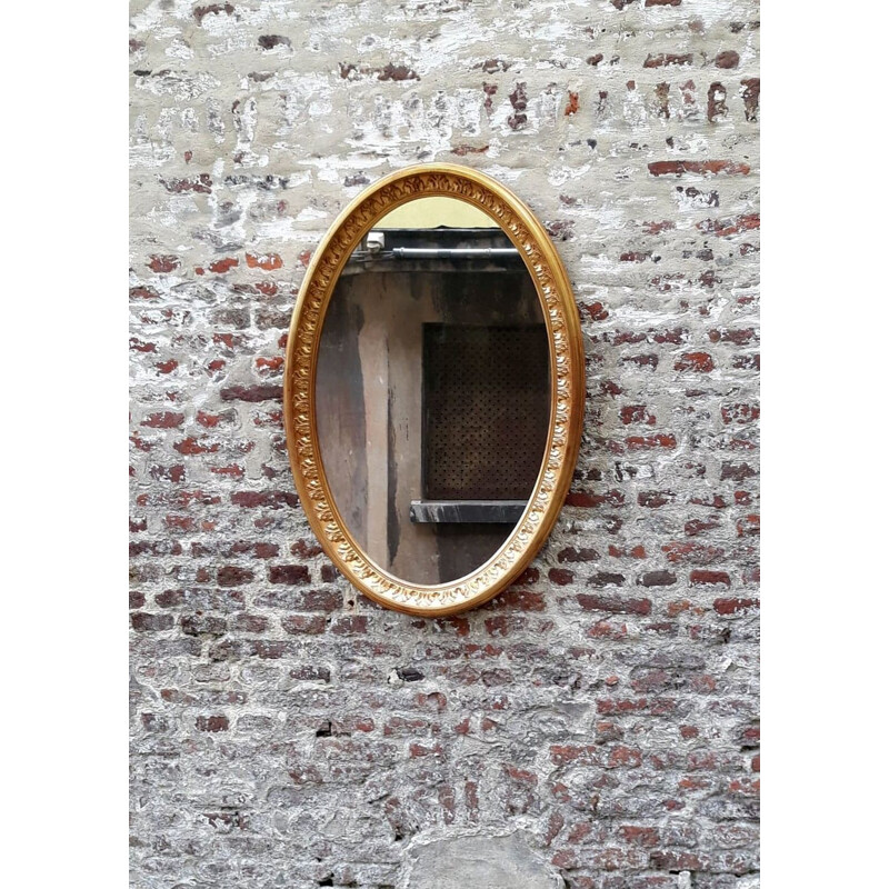 Large vintage oval wooden mirror, 1950s