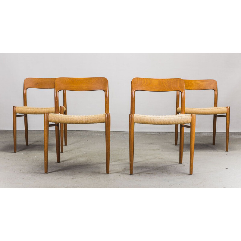 Set of 4 teak scandinavian vintage chairs by Niels Otto Møller for J.L. Møllers, 1960s