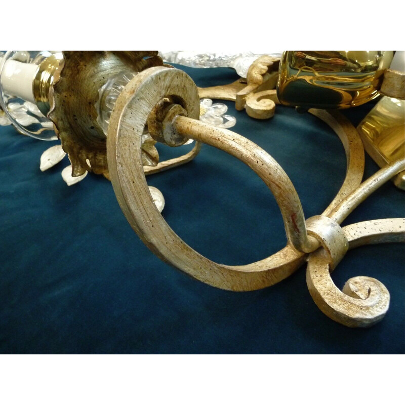 Paire d'appliques italiennes vintage en métal doré et verre par