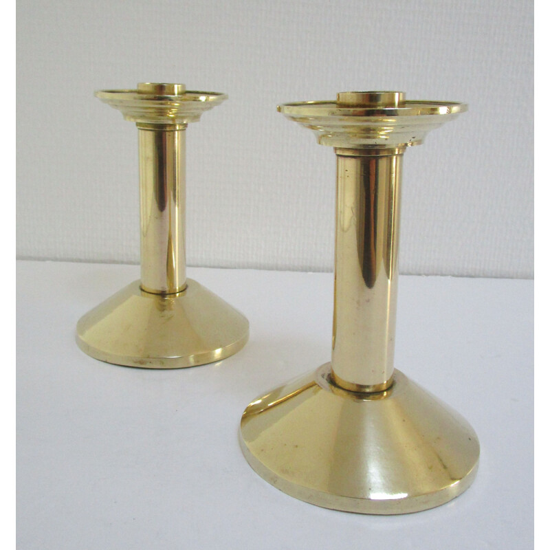 Pair of vintage Bauhaus brass candlesticks, 1950s