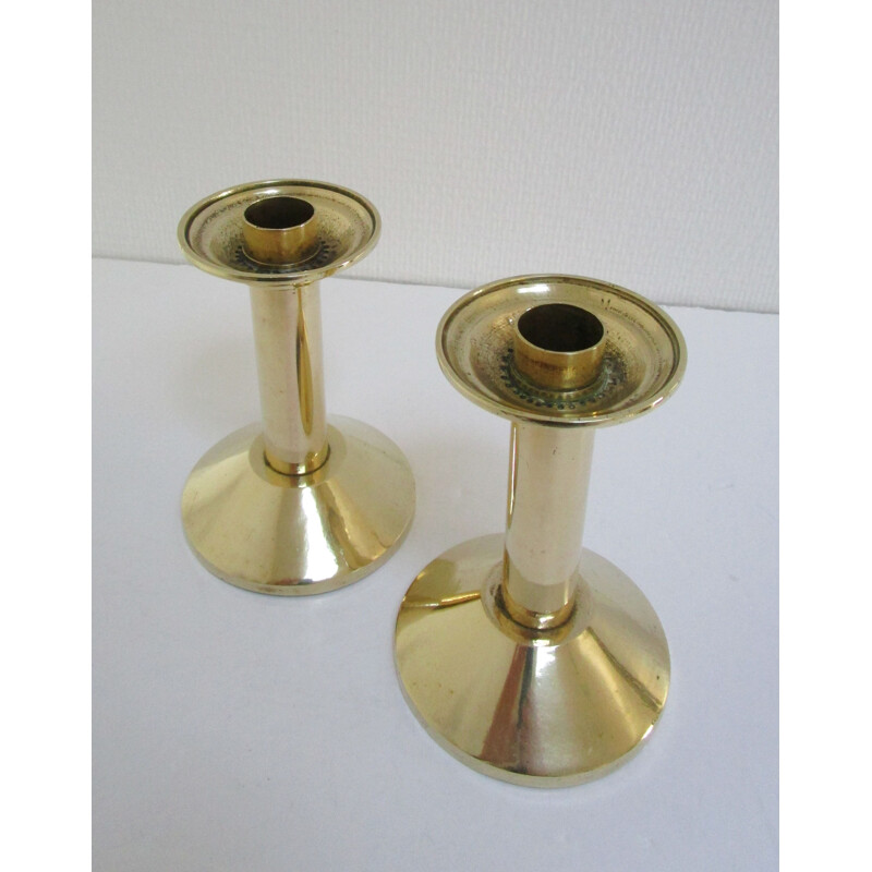 Pair of vintage Bauhaus brass candlesticks, 1950s