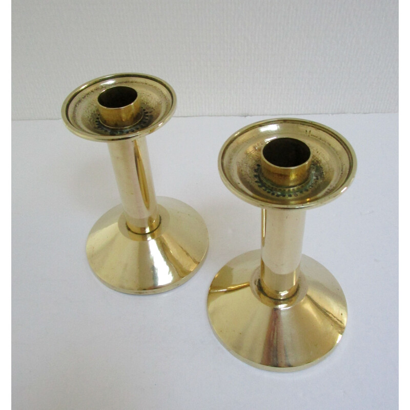 Pair of vintage Bauhaus brass candlesticks, 1950s