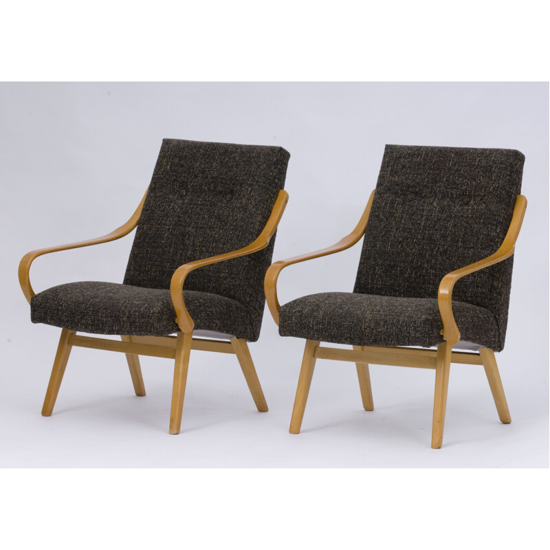 Paire de fauteuils TON vintage noirs, 1960