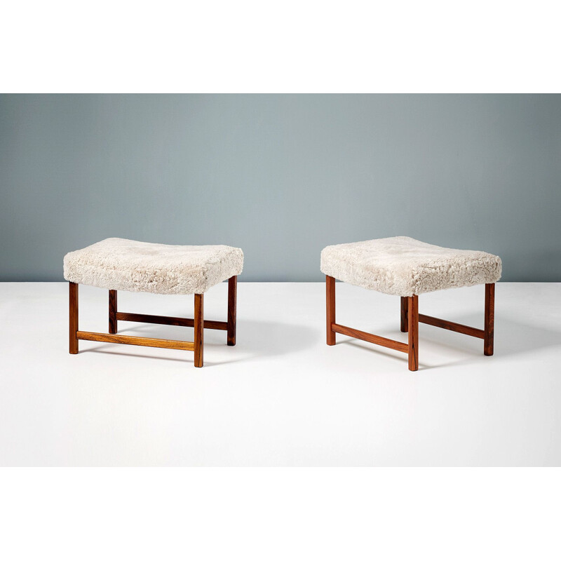 Pair of rosewood and leather stools by Ole Wanscher, 1950s