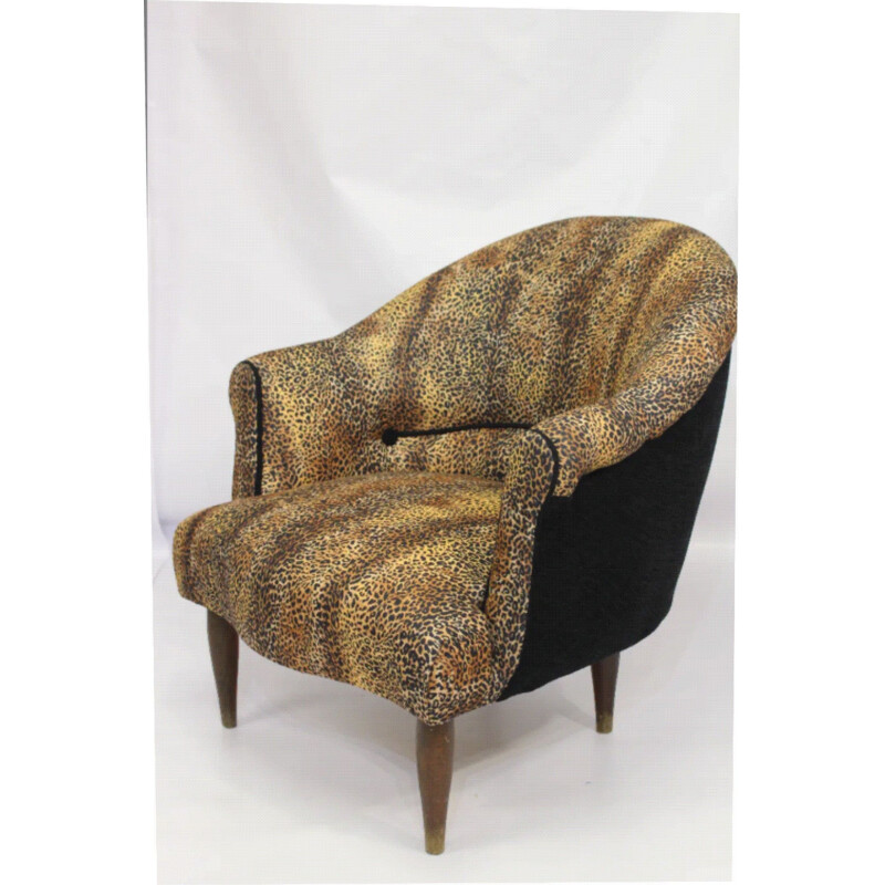 Vintage leopard fabric armchair, 1940s