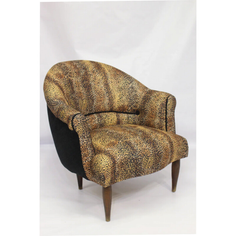 Fauteuil vintage en tissu léopard, 1940