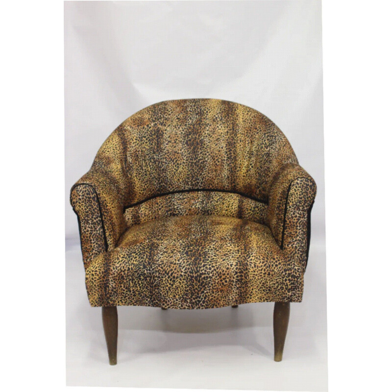 Vintage leopard fabric armchair, 1940s