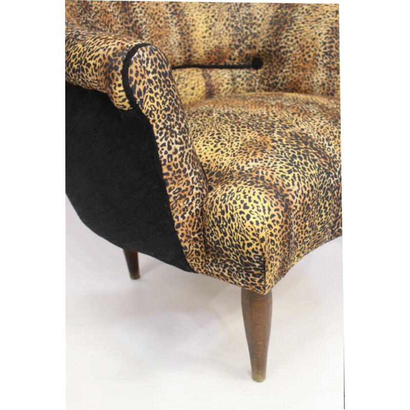 Vintage leopard fabric armchair, 1940s