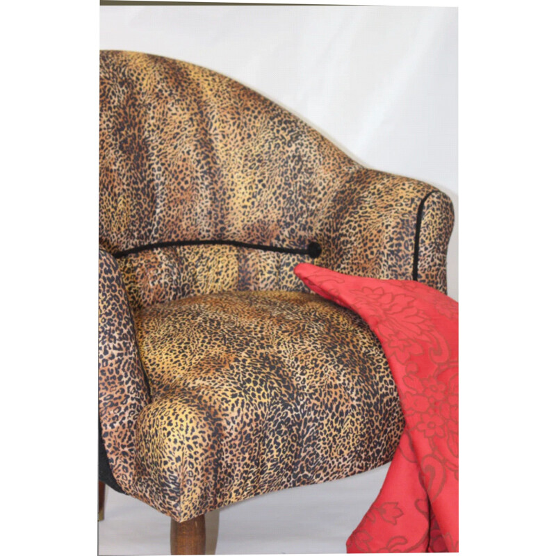 Vintage leopard fabric armchair, 1940s