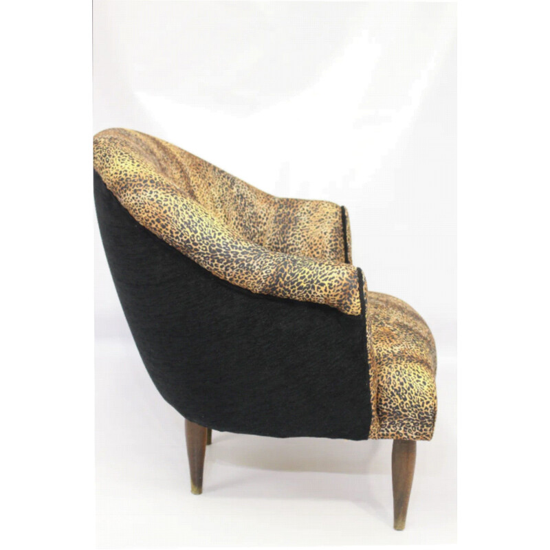 Vintage leopard fabric armchair, 1940s