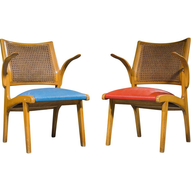 Pair of Swedish wicker & oak chairs by Bengt Akerblom, 1950s