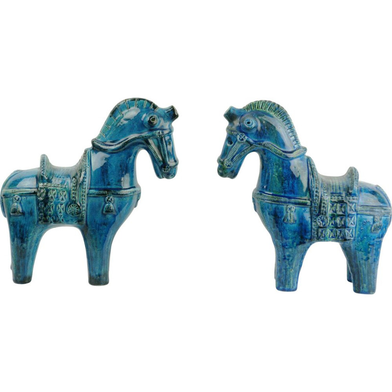 Pair of vintage Rimini blue horses by Aldo Londi, 1960