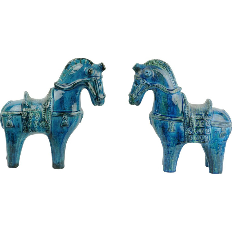 Paire de chevaux bleus Rimini vintage par Aldo Londi, 1960