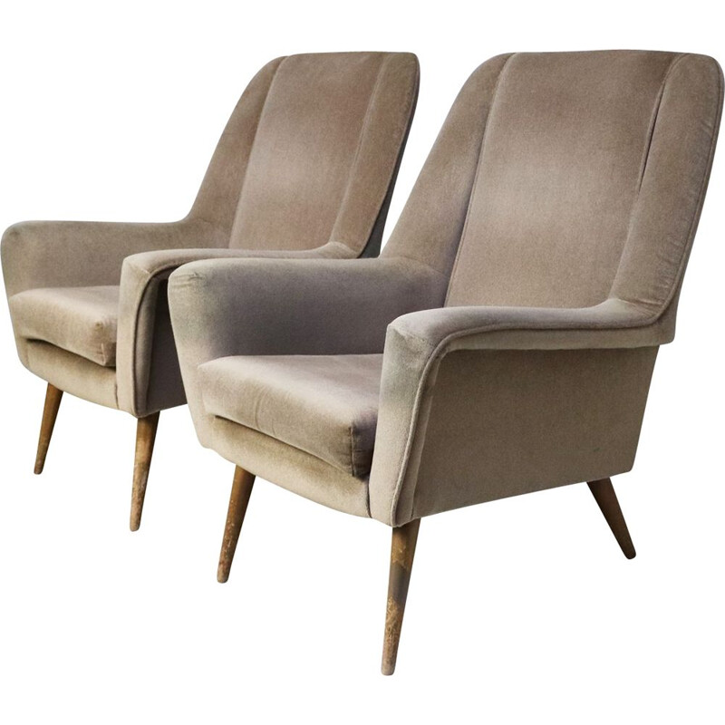 Pair of vintage velour armchairs, 1960