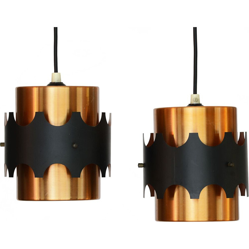 Set of 2 vintage brass pendant lights by Werner Schou for Coronell Electro. Denmark, 1960s