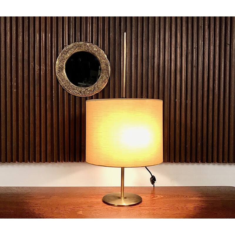 Brass and tussah silk vintage table lamp from Hustadt Leuchten, 1960s