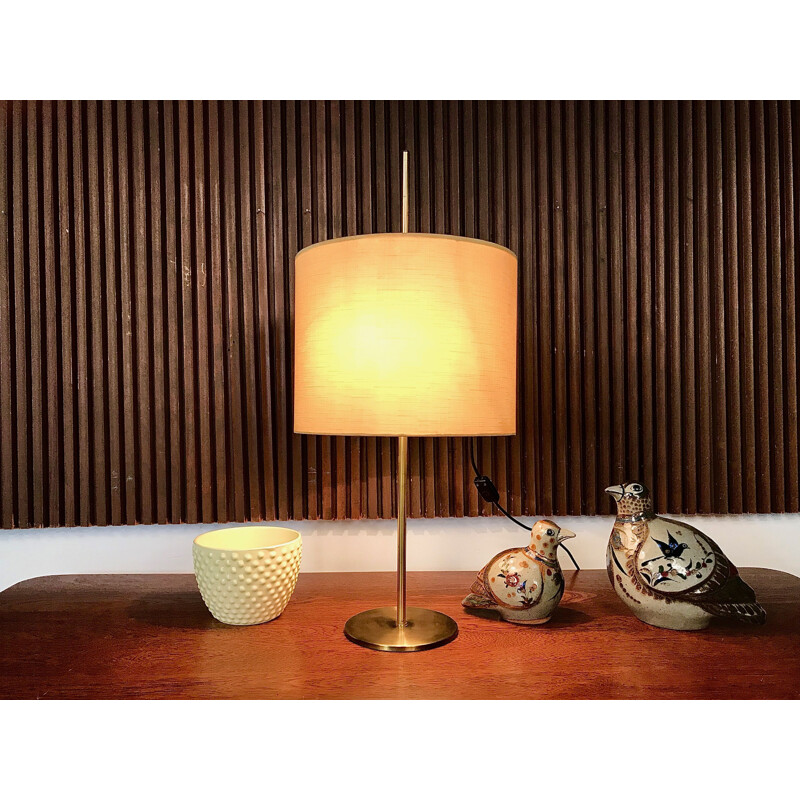Brass and tussah silk vintage table lamp from Hustadt Leuchten, 1960s