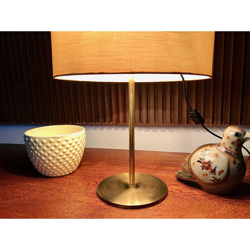 Brass and tussah silk vintage table lamp from Hustadt Leuchten, 1960s