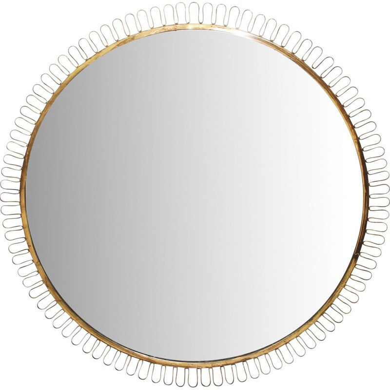 Vintage round wall mirror attr. to Josef Frank for Svenkt Tenn, Sweden, 1940s