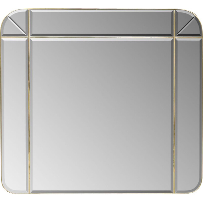 Italian brass vintage mirror with engraved edges, 1970s