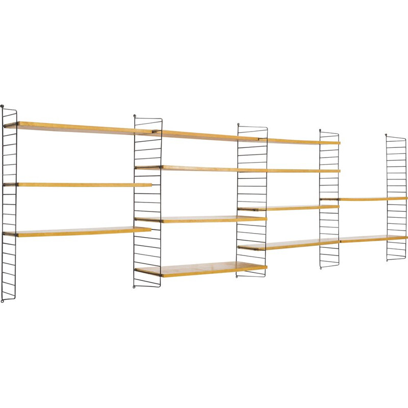 Large teak vintage modular wall unit with 13 shelves by Nisse Strinning for String, 1950s