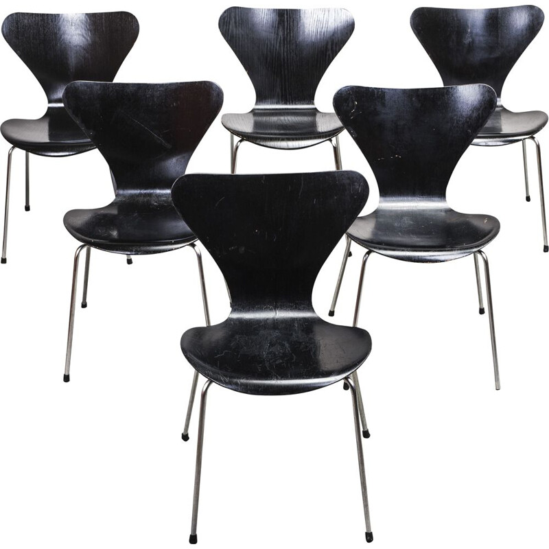 Set of 6 vintage 3107 chairs by Arne Jacobsen for Fritz Hansen, 1960s