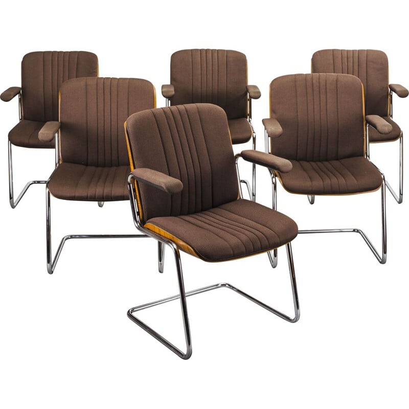 Set of 6 vintage wood and wool dining chairs by Martin Stoll for Karl Dittert, 1960s