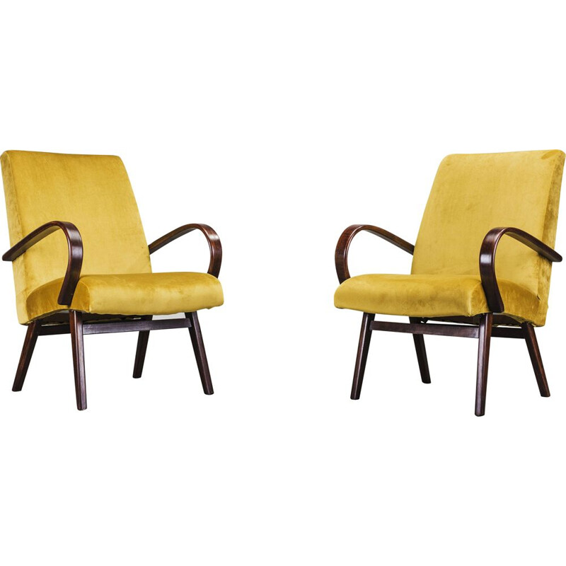 Set of 2 beech vintage armchairs by Jaroslav Smidek for TON, 1960s