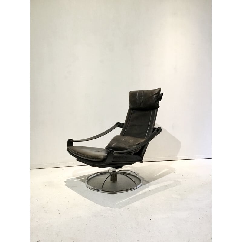 Vintage Swedish Leather Lounge Chair by Åke Fribytter for Nelo Möbel, 1970s