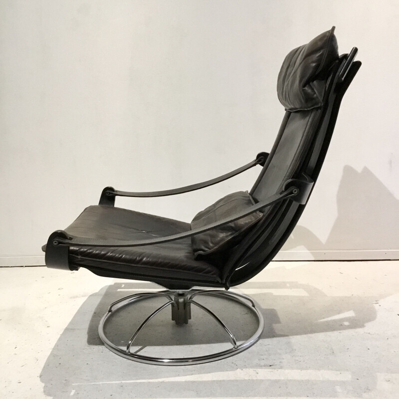 Vintage Swedish Leather Lounge Chair by Åke Fribytter for Nelo Möbel, 1970s