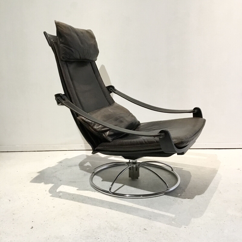 Vintage Swedish Leather Lounge Chair by Åke Fribytter for Nelo Möbel, 1970s