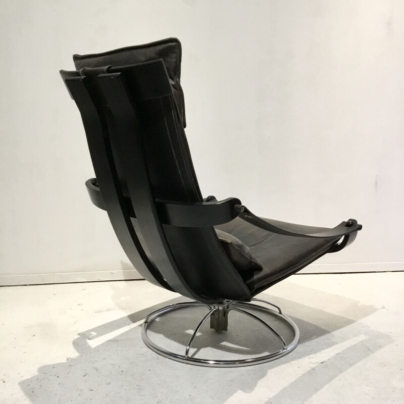 Vintage Swedish Leather Lounge Chair by Åke Fribytter for Nelo Möbel, 1970s