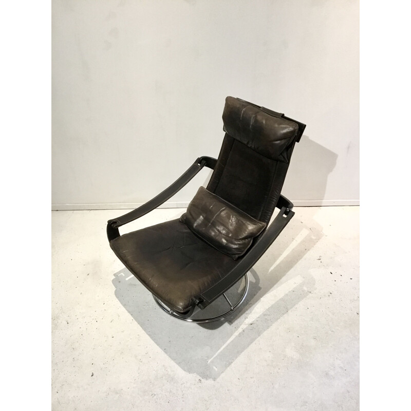 Vintage Swedish Leather Lounge Chair by Åke Fribytter for Nelo Möbel, 1970s