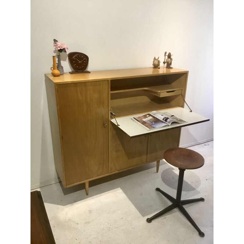 Vintage Dutch design sideboard in wood 1950 