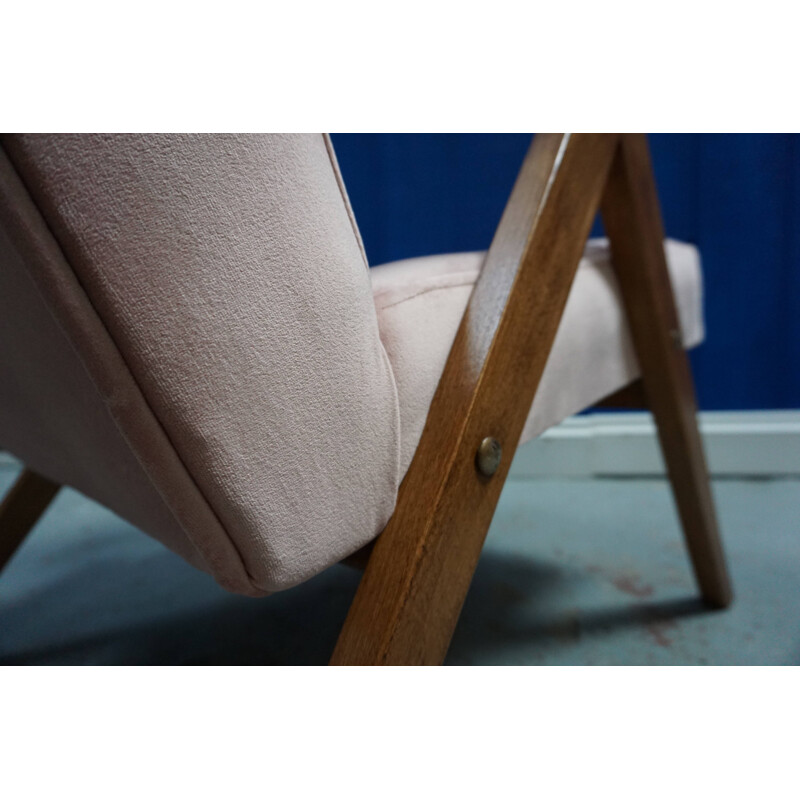 Pair of Easy Chairs in pink champagne velvet, 1960