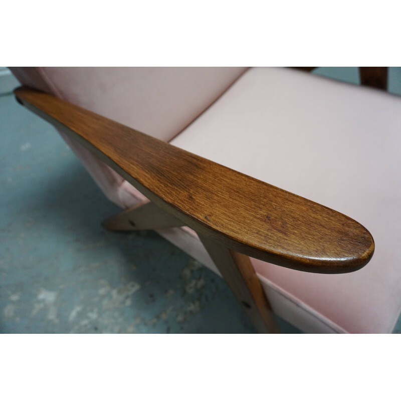 Pair of Easy Chairs in pink champagne velvet, 1960