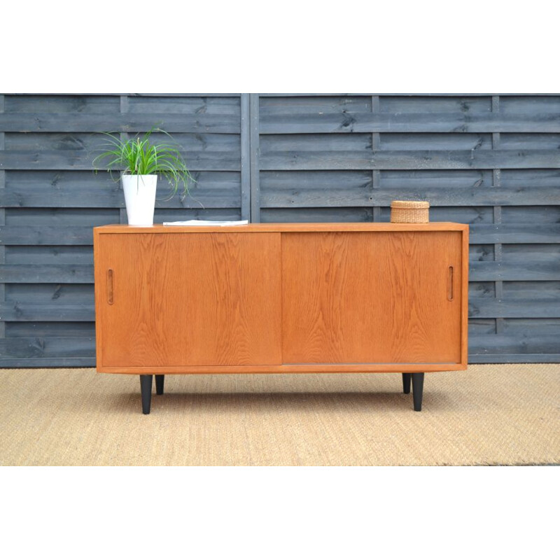 Vintage Scandinavian oak sideboard with sliding doors, 1960