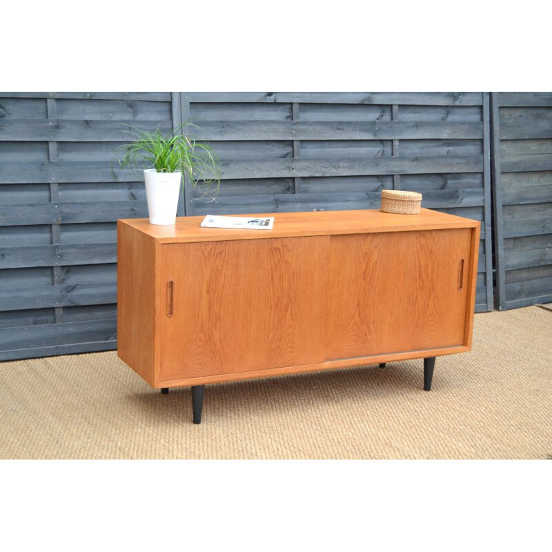 Vintage Scandinavian oak sideboard with sliding doors, 1960