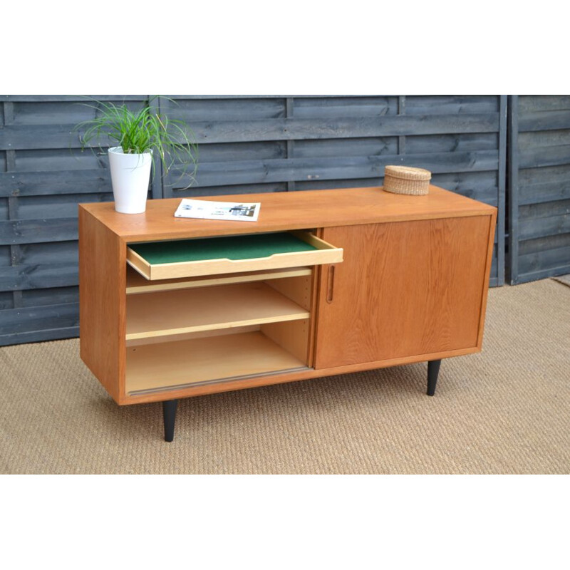 Vintage Scandinavian oak sideboard with sliding doors, 1960