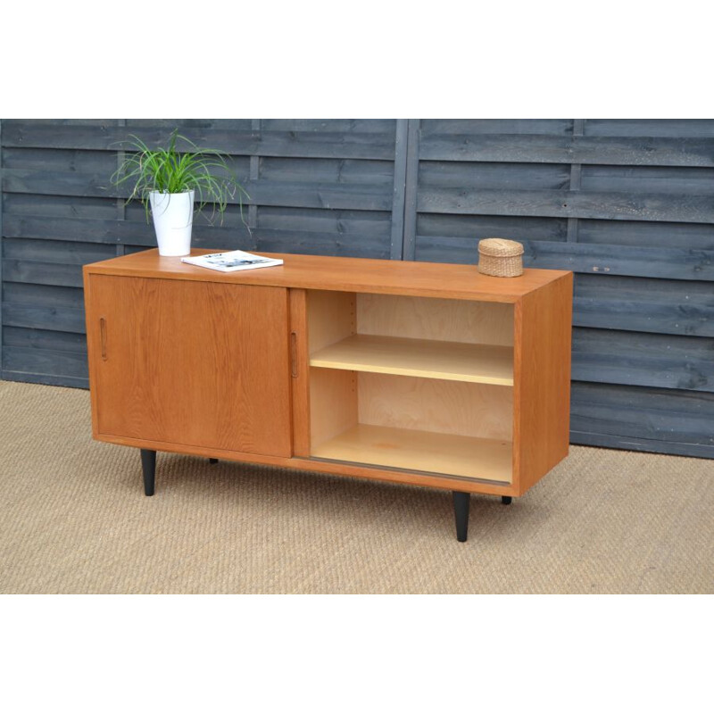 Vintage Scandinavian oak sideboard with sliding doors, 1960