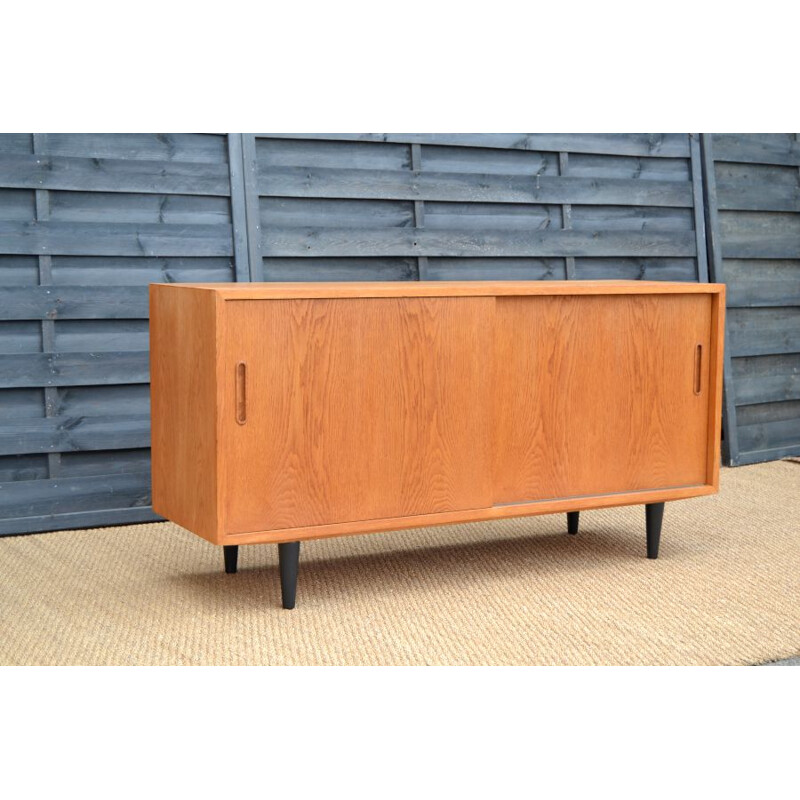 Vintage Scandinavian oak sideboard with sliding doors, 1960