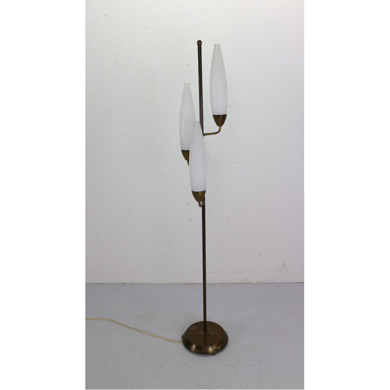 Vintage glass and brass metal floor lamp, Italy, 1960s